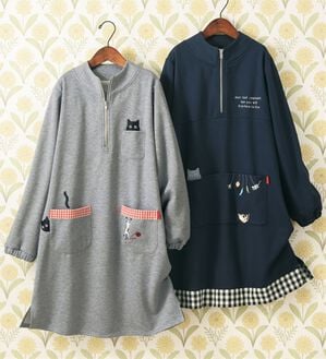 ルフラン（ルフラン）の「【２色組】ねこいっぱいの裏起毛チュニック（ホームウェア）」｜2色組