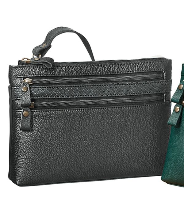 「縁起の良い瓢箪柄印伝と姫路レザーの２ＷＡＹショルダー（メンズショルダーバッグ）」｜ブラック