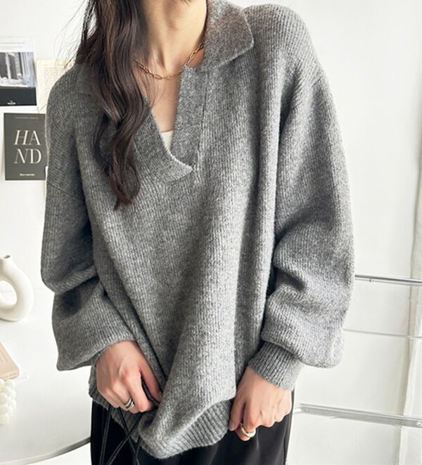 GeeRA（ジーラ）の「スキッパーポロ衿ニットトップス（ニット・セーター）」｜詳細画像