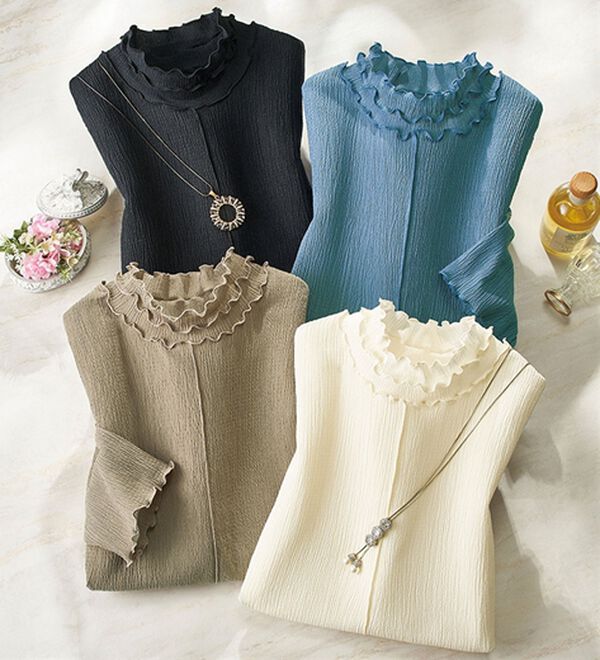 ルフラン（ルフラン）の「【４色組】フリル衿夏素材プルオーバー（カットソー）」｜4色組