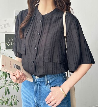 GeeRA（ジーラ）の「バンドカラーシアーストライプシャツ（シャツ）」