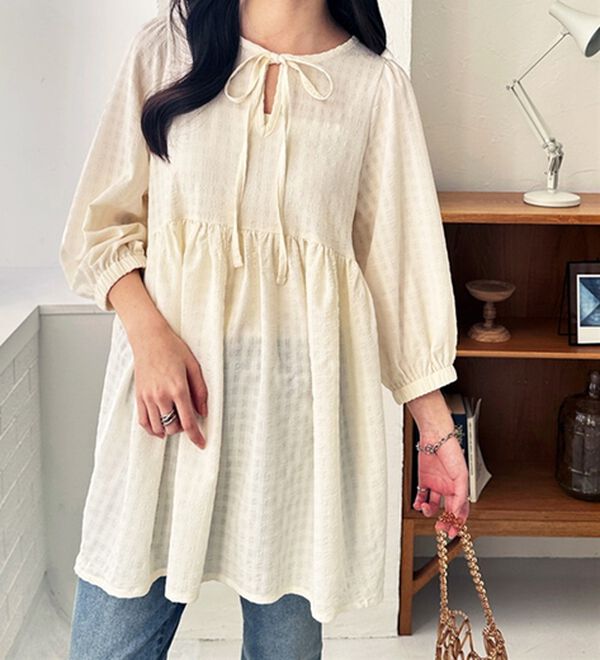 GeeRA（ジーラ）の「前後２ＷＡＹチェックペプラムチュニック（チュニック）」｜詳細画像