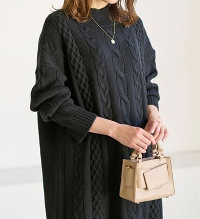 BELLUNA（ベルーナ）の「ケーブル柄ロング丈ニットワンピース（ニットワンピース）」