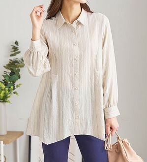 BELLUNA（ベルーナ）の「ドビーストライプ素材タック使いチュニック（チュニック）」｜トープ