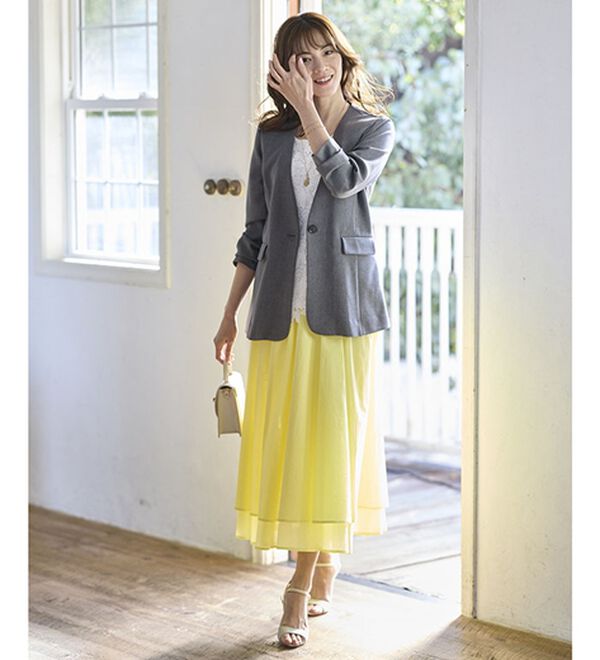 BELLUNA（ベルーナ）の「＜楽スタフィット＞【夏用】ノーカラージャケット（ノーカラージャケット）」｜詳細画像