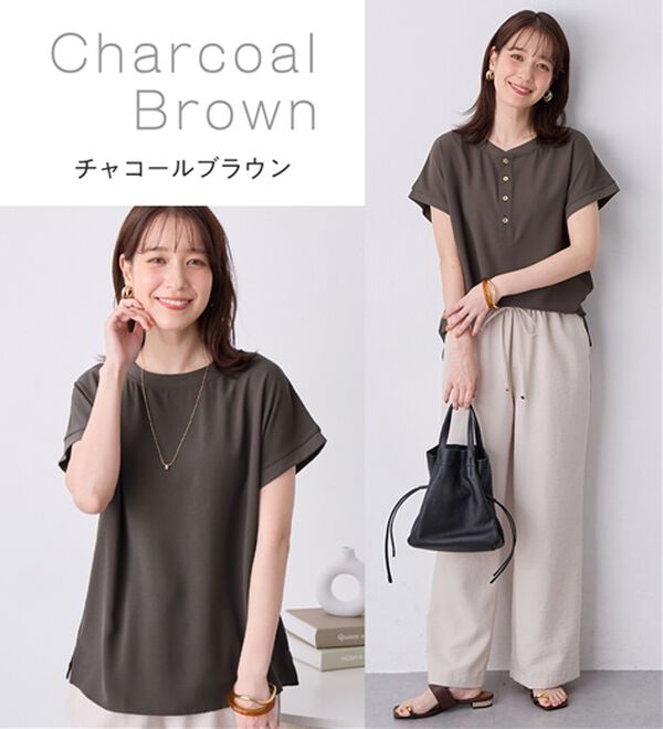 Viola e Viola（ヴィオラ エ ヴィオラ）の「さらさらＥＡＳＹ　前後２ＷＡＹヘンリーネックＴブラウス（ブラウス）」｜詳細画像