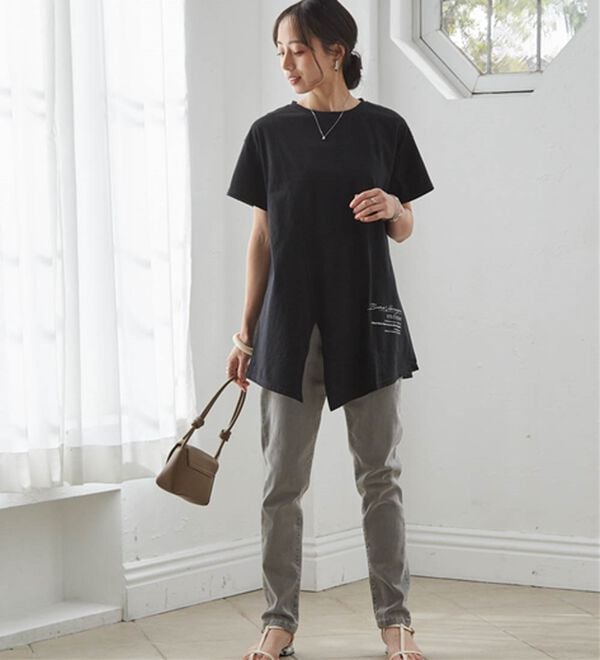 RANAN（ラナン）の「【ひんやり】ロゴプリントチュニックTシャツ（Tシャツ）」｜詳細画像