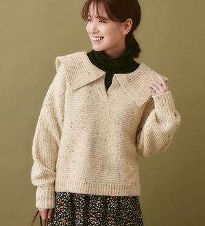 Viola e Viola（ヴィオラ エ ヴィオラ）の「もっちりネップ柄ニットの衿付きトップス（ニット・セーター）」｜ライトベージュ