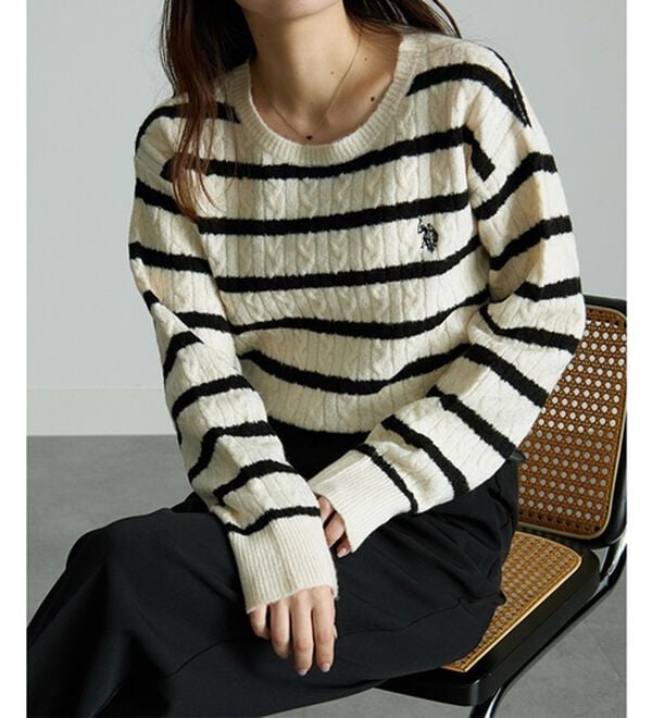 RANAN（ラナン）の「＜U.S.POLO ASSN.ユーエスポロアッスン＞ ワンポイントケーブルニット（ニット・セーター）」｜詳細画像