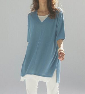 RANAN（ラナン）の「レイヤード風ニットソー半袖チュニック（チュニック）」｜詳細画像