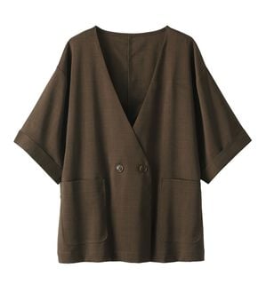 BELLUNA（ベルーナ）の「麻調素材ノーカラーダブルジャケット（その他ジャケット）」｜ブラウン
