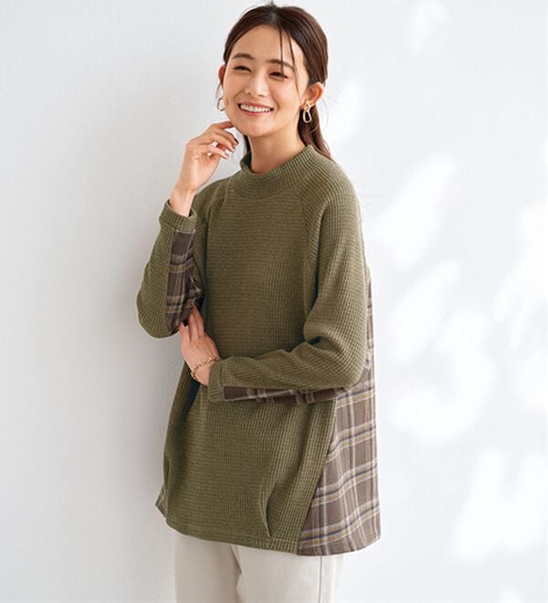 BELLUNA（ベルーナ）の「異素材重ね着風チュニック（チュニック）」｜カーキ