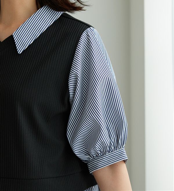 BELLUNA（ベルーナ）の「衿付きVネック異素材切替チュニック（チュニック）」｜詳細画像