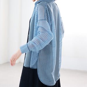 RANAN（ラナン）の「異素材切替メッシュシャツ（シャツ）」｜サックス