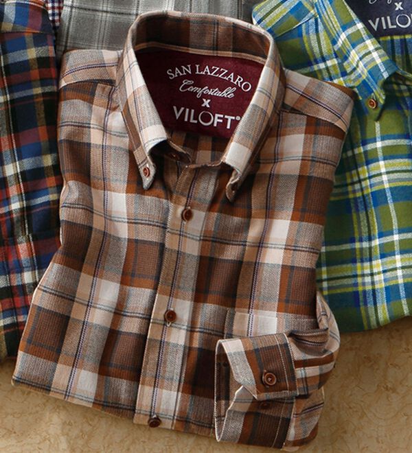 茶と白のチェック柄ネルシャツ （70s Maple Leaf ヴィンテージ 