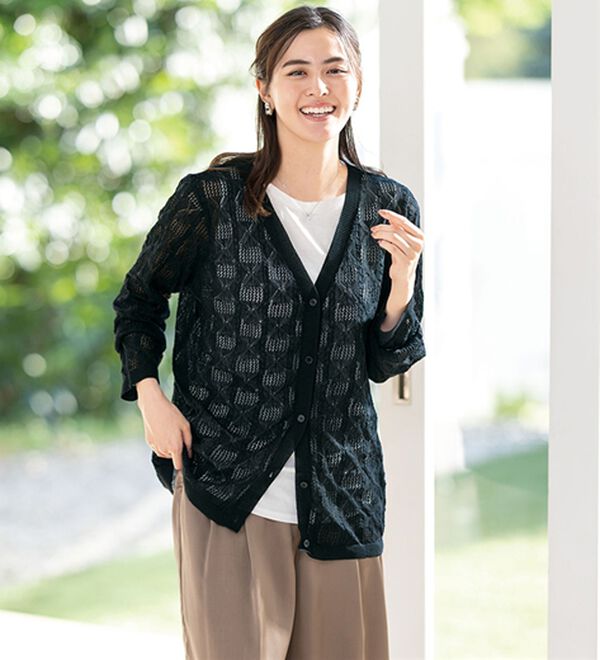 ルフラン（ルフラン）の「リネンタッチの透かし編みカーディガン（その他ジャケット）」｜詳細画像