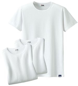 「【３枚組】＜フィラ＞肌側綿１００％風通すインナー（メンズ肌着・インナーウェア）」｜ホワイト3枚組 半袖丸首