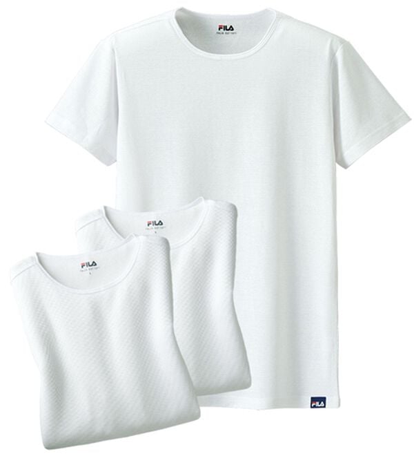 「【３枚組】＜フィラ＞肌側綿１００％風通すインナー（メンズ肌着・インナーウェア）」｜ホワイト3枚組 半袖丸首