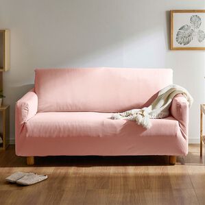 iellio（イエリオ）の「ぴったりフィット！ワッフルソファカバー＜伸縮・取付簡単・洗える・ソファーカバー・１人掛・２人掛・３人掛＞（ソファーカバー）」｜スモーキーピンク