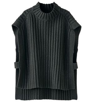 BELLUNA（ベルーナ）の「ワイドリブハイネックデザインニットベスト（ベスト）」｜黒