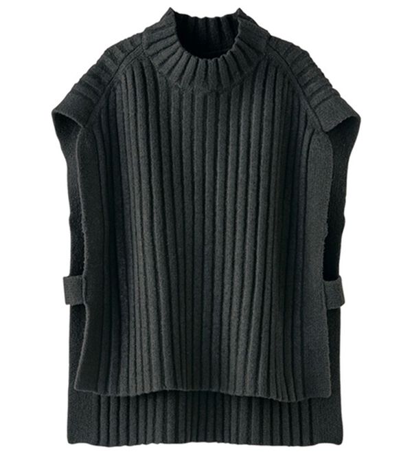 BELLUNA（ベルーナ）の「ワイドリブハイネックデザインニットベスト（ベスト）」｜黒