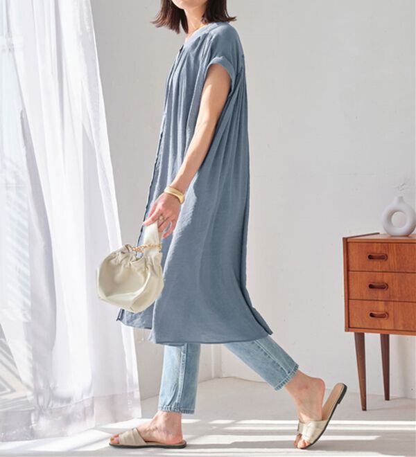 Viola e Viola（ヴィオラ エ ヴィオラ）の「【接触冷感】スラブ素材ギャザーワンピース（その他ワンピース）」｜詳細画像