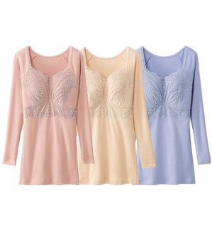 「【３色組】新・毎日活躍！綿のカップ付インナー（ブラトップ・カップ付きインナー）」｜8分袖