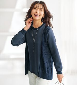 BELLUNA（ベルーナ）の「ケーブル柄ニット切替プルオーバー（カットソー）」｜ネイビー