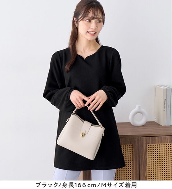 alotta（アロッタ）の「シワになりにくい！柔らかエンボス素材フレアーロングチュニックＴシャツ（チュニック）」｜詳細画像