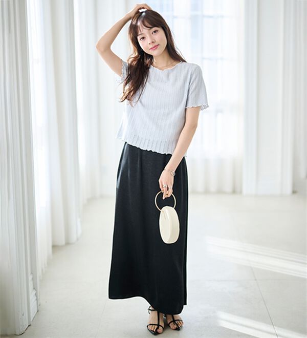 RANAN（ラナン）の「透かし柄メロー配色Ｔシャツ（カットソー）」｜詳細画像