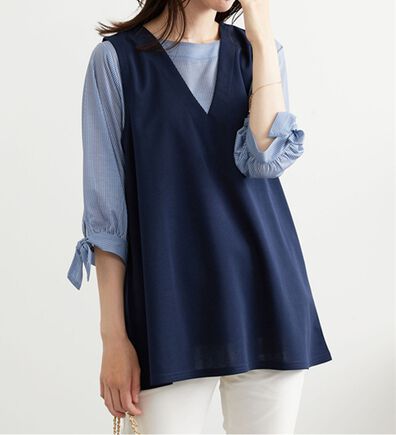 BELLUNA（ベルーナ）の「【2点セット】ストライプシャツ&times;ベストアンサンブル（アンサンブル）」