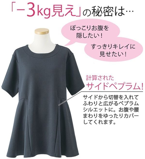 BELLUNA（ベルーナ）の「ポコポコエンボス素材　－３ｋｇ見えペプラムチュニック（チュニック）」｜詳細画像