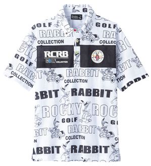 「＜ロッキーラビット＞総柄ビッグメッシュポロシャツ（メンズポロシャツ）」｜ホワイト