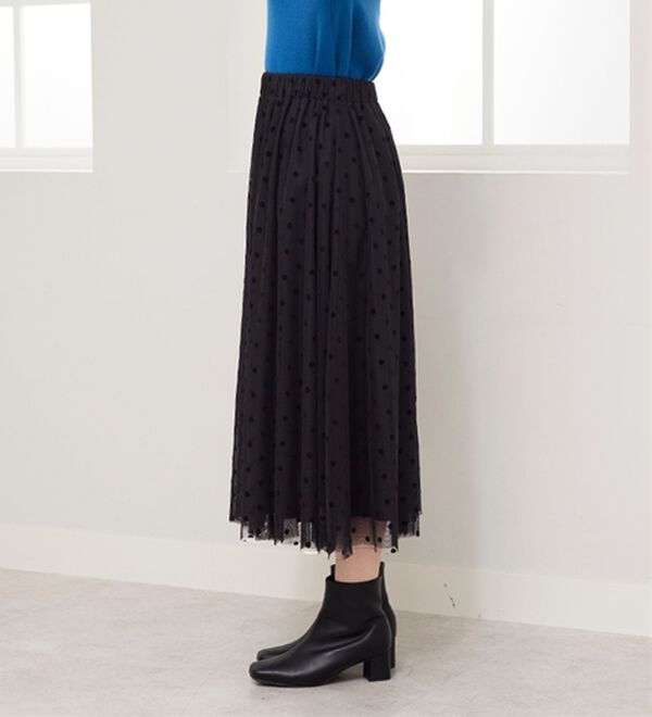 BELLUNA（ベルーナ）の「ドットフロッキーチュール重ねスカート（ロングスカート）」｜詳細画像