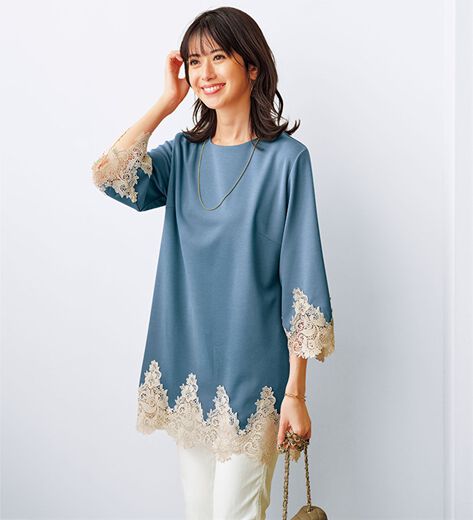 Pｈ　Bｌｕｅ　のレースチュニックとフリルTシャツ