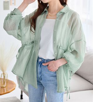 alotta（アロッタ）の「シャーリングリボンシアーシャツ（シャツ）」｜ミント