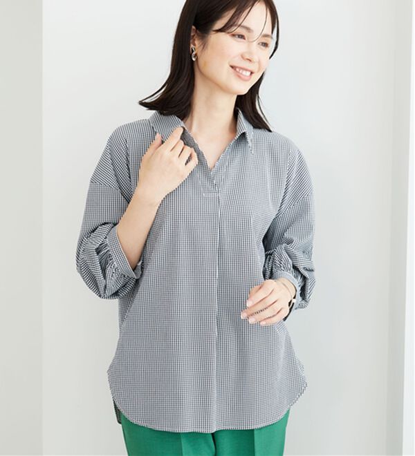 BELLUNA（ベルーナ）の「【新色追加】袖タックデザインスキッパーシャツ（シャツ）」｜詳細画像