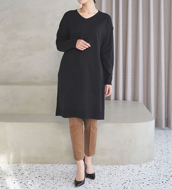 RANAN（ラナン）の「カシミヤタッチニットチュニックワンピース（チュニック）」｜詳細画像