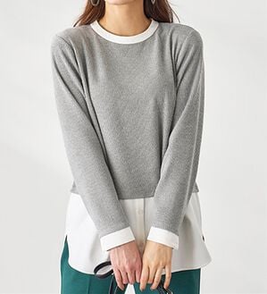 BELLUNA（ベルーナ）の「杢調素材シャツレイヤード風チュニック（チュニック）」｜グレー