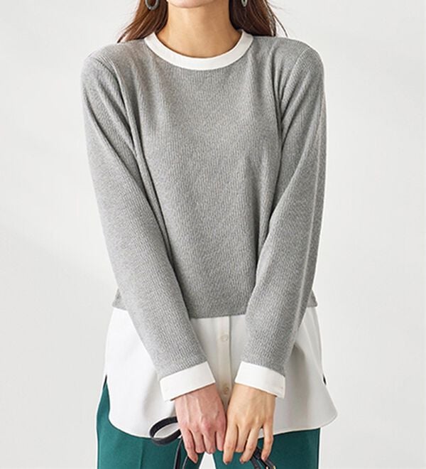 BELLUNA（ベルーナ）の「杢調素材シャツレイヤード風チュニック（チュニック）」｜グレー