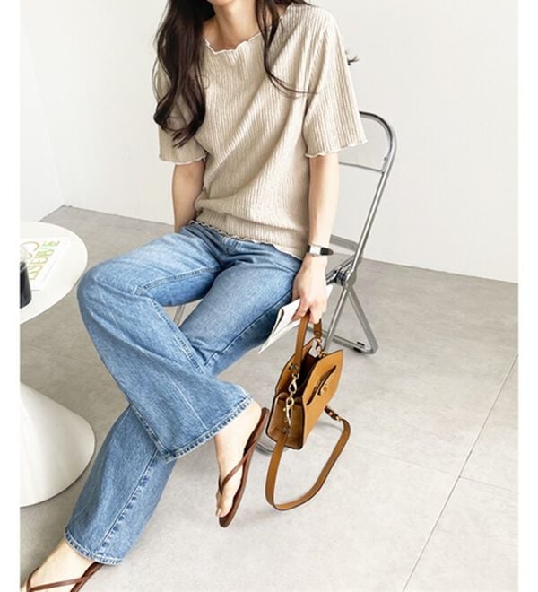 GeeRA（ジーラ）の「前後２ＷＡＹ配色メロー５分袖カットソー（カットソー）」｜詳細画像