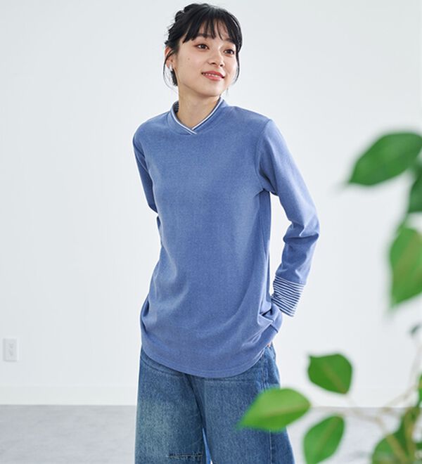 BELLUNA（ベルーナ）の「なめらかボーダー配色使いプルオーバー（カットソー）」｜詳細画像