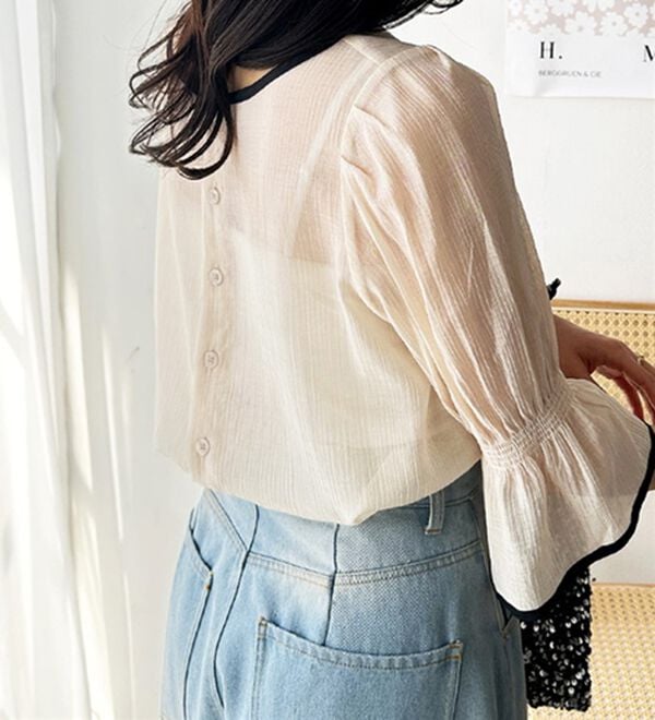 GeeRA（ジーラ）の「前後２ＷＡＹ配色パイピング５分袖ブラウス（ブラウス）」｜詳細画像