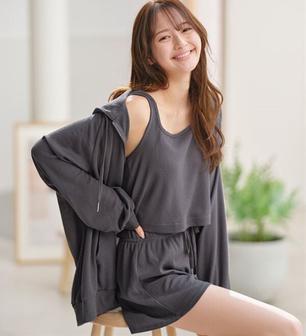 YU'NOW（ユナウ）の「ワッフルルームウェア３点セット（パジャマ・ルームウェア）」｜詳細画像