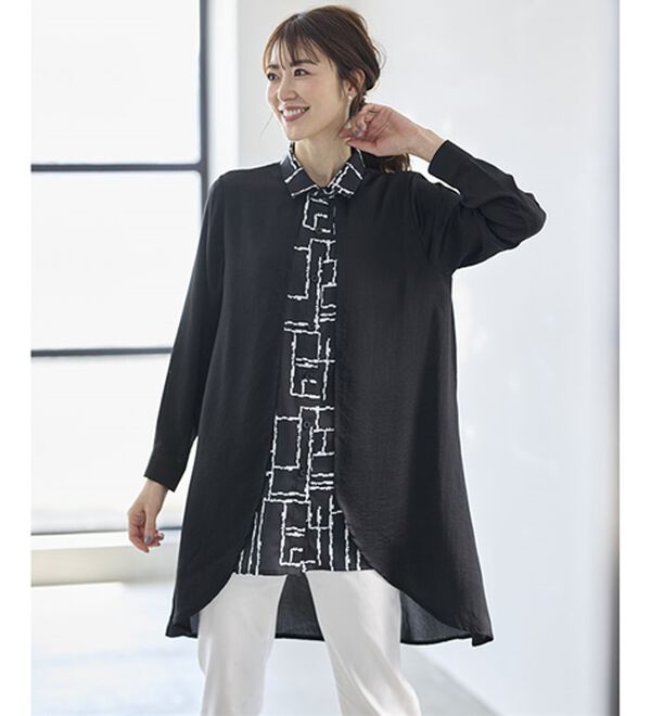 BELLUNA（ベルーナ）の「視覚効果で細見えシャツ重ね着風チュニック（チュニック）」｜詳細画像