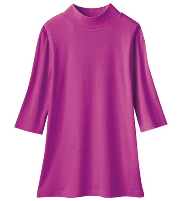 LAVIENNE（ラヴィエンヌ）の「【UVカット】綿１００％ハイネックプルオーバー（５分袖）＜カラフルコットン＞（肌着・インナーウェア）」｜詳細画像