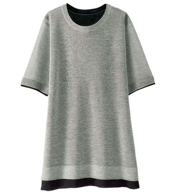 BELLUNA（ベルーナ）の「重ね着風配色シアーニットプルオーバー（ニット・セーター）」｜グレー