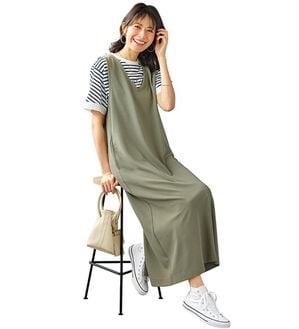 BELLUNA（ベルーナ）の「ロゴプルオーバー付！ワンピースアンサンブル（アンサンブル）」｜カーキ