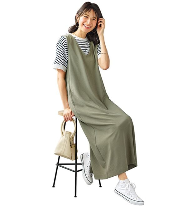 BELLUNA（ベルーナ）の「ロゴプルオーバー付！ワンピースアンサンブル（アンサンブル）」｜カーキ