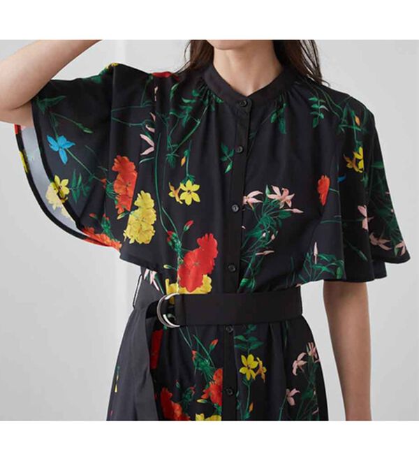 配色ボタニカルフレアースリーブワンピース - ベルーナ【公式】